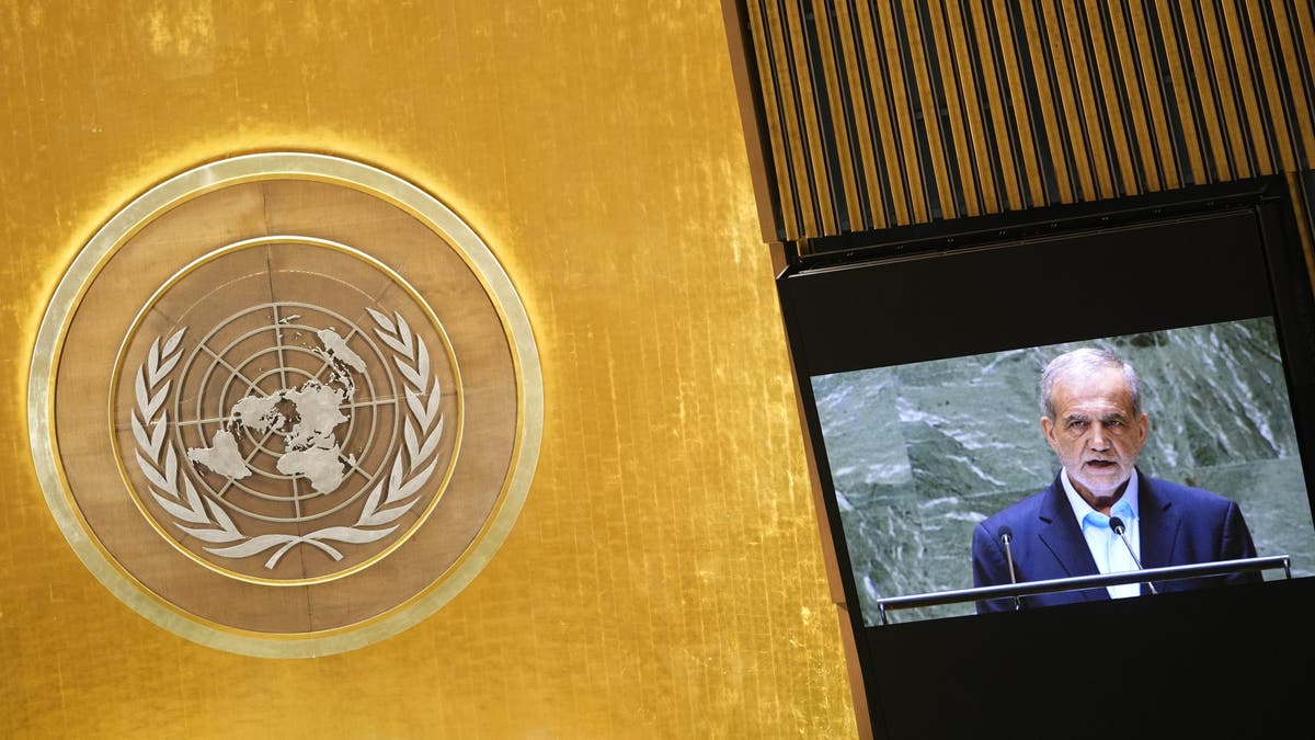 President of Iran Masoud Pezeshkian addresses the 79th session of the United Nations General Assembly, Tuesday, Sept. 24, 2024.