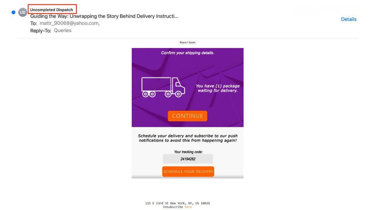 shipping email that is fake