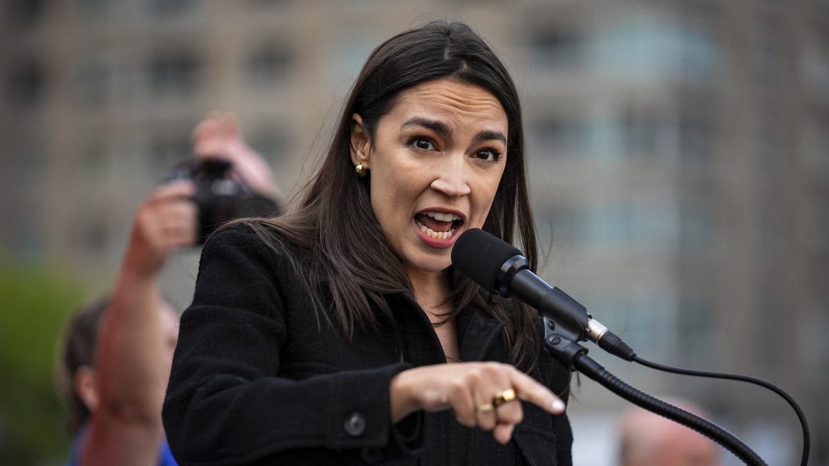 Rep. Alexandria Ocasio-Cortez, D-N.Y., closeup shot at lectern