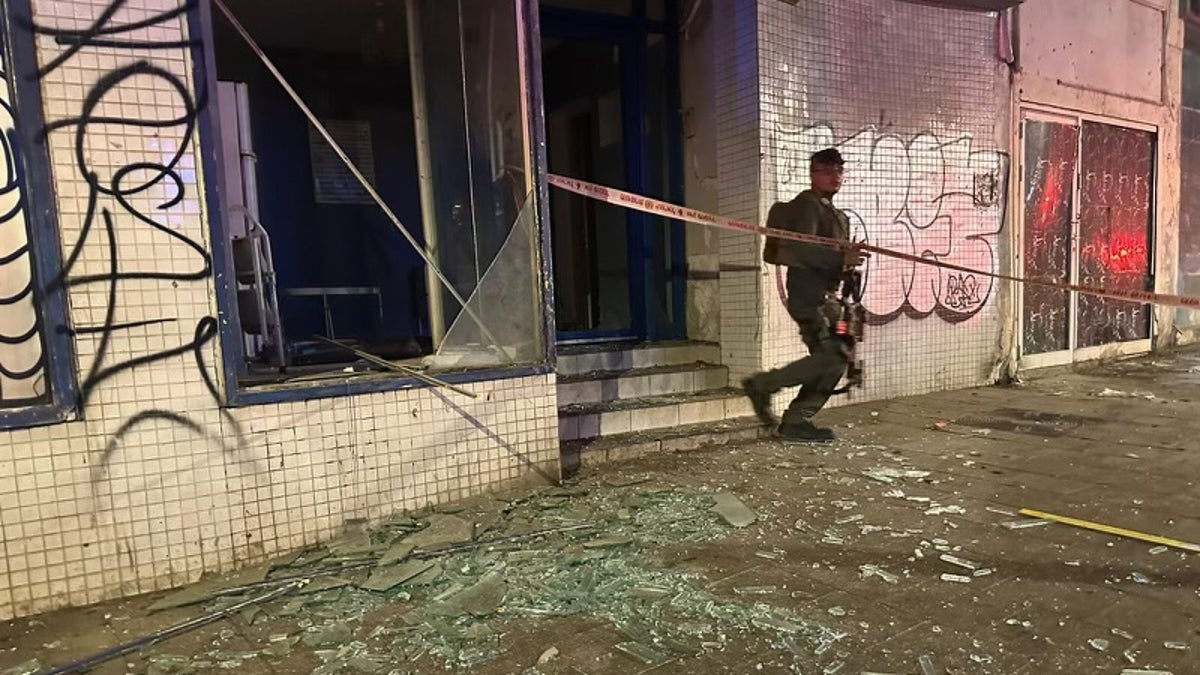 Shattered glass on street after drone attack